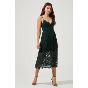ASTR The Label Midi Dress Small Dark Green Lace A-Line Cocktail